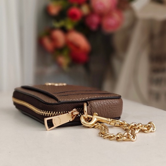 NWT COACH ZIP LEATHER CARD CASE/ MINI WALLET/ WRISTLET 6303 IM/DARK STONE $118 - Picture 3 of 4